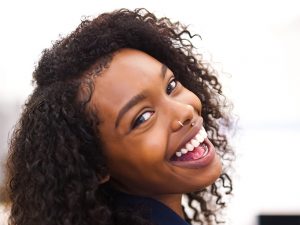 A woman showing a wonderful smile