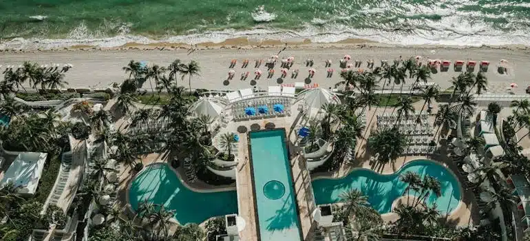 Aerial view of a beach near a resort in Florida