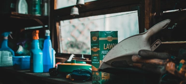 Gardening equpment in a garage