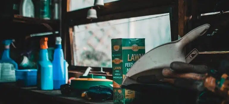 Gardening equpment in a garage