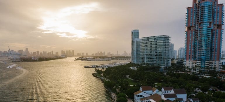 Miami waterfront buildings on a hot summer day