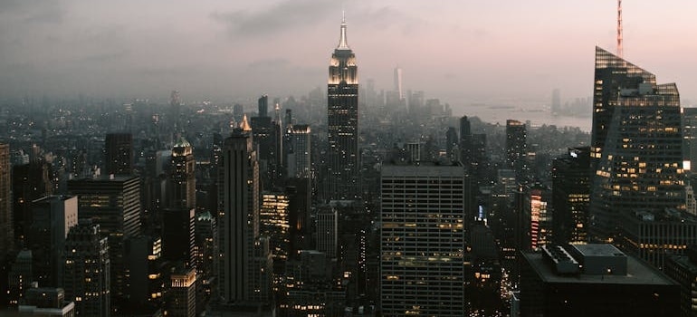 Aerial view of NYC at dusk seen after moving from FL to NYC