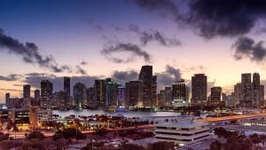 Panoramic view of sunset in Miami 