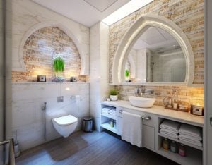 Modern, white and beige bathroom