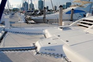 Coconut Grove marina with many white boats