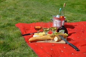 A picnic blanket with meals and wine that can truly make moving from Florida enjoyable