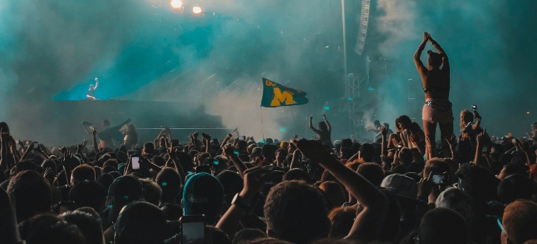 People in front of stage at Ultra Music Festival, East Flagler Street, Miami