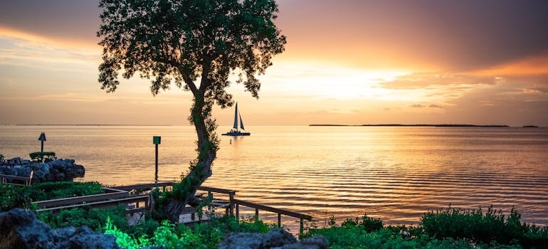 Idyllic sunset with a Sailing Sailboat in Key West, FL
