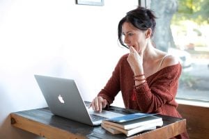 Woman working on a laptop