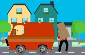 Illustration of a man carrying boxes in a truck