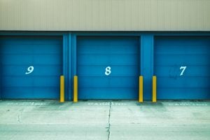 storage units with blue doors, marked with number 9, 8, and 7