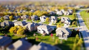 aerial shot of a suburban neighborhood