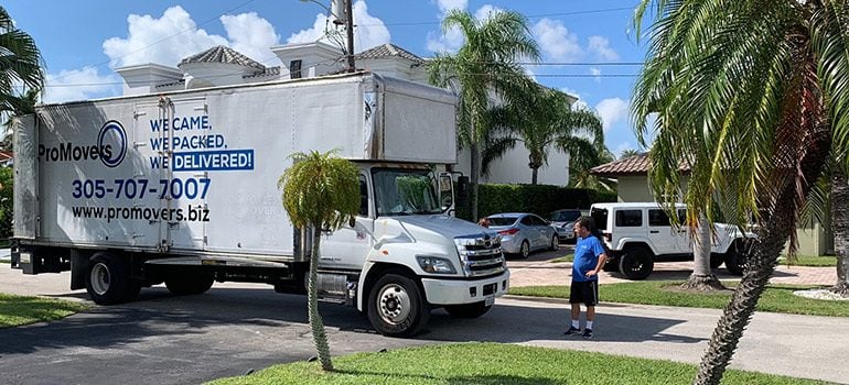 Our moving truck in front of the house of a client. 