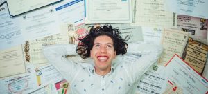 Man lying on documents