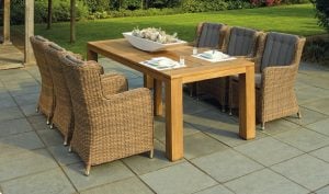 Picture of table and chairs in a backyard.