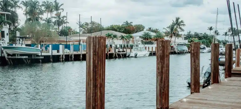 A row of boats near a boardwalk in Fort Lauderdale