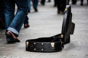 guitar case on a street