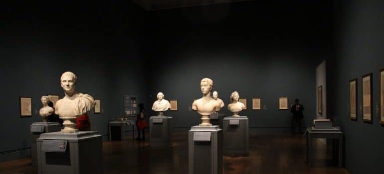 sculptures in a gallery