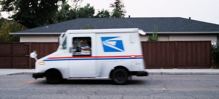 A truck from the moving company 