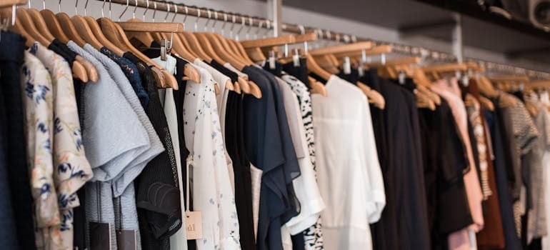 Clean clothes hanging on a rack