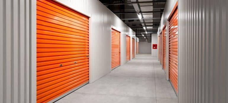Orange doors to storage units