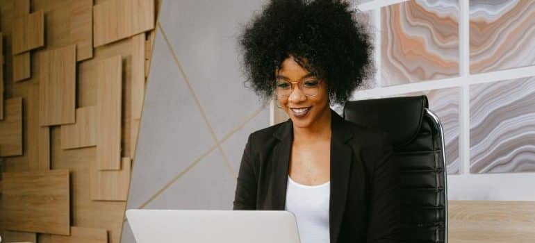 A business woman hosting a webinar