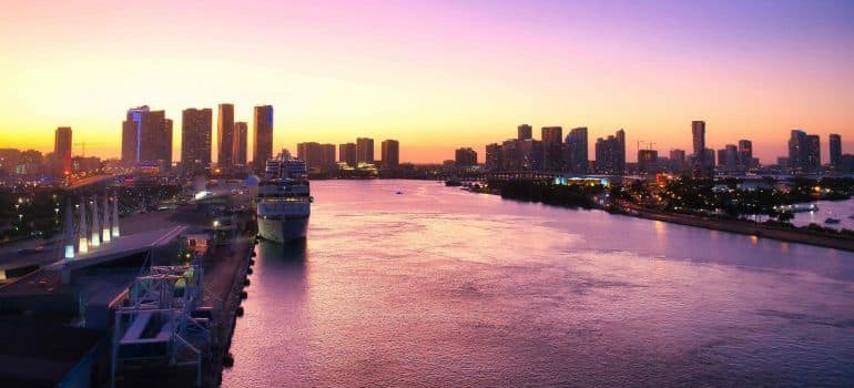 Miami skyline during sunset