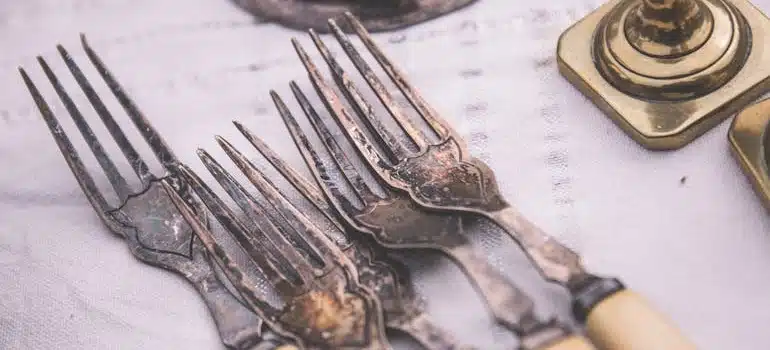 Close up photo of old silver forks