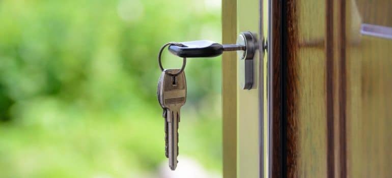 Keys hanging in a door lock