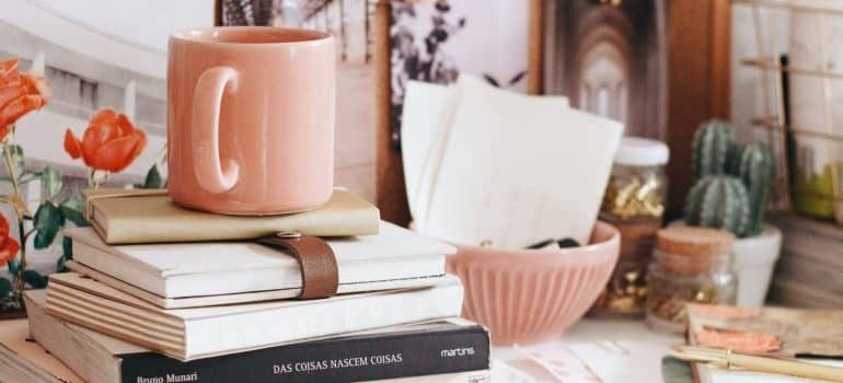books and a cute mug 