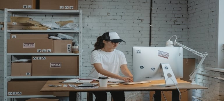 a woman working on a computer