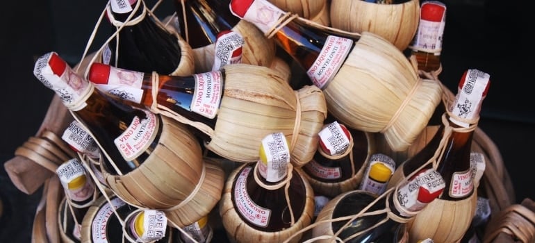 A basket with special beverage bottles.