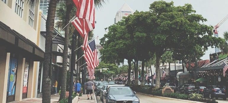 American flag and tree line in Fort Lauderdale 