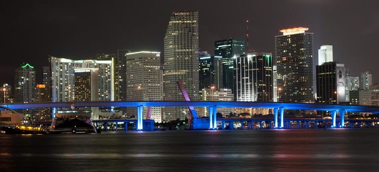 Buildings in Miami at night
