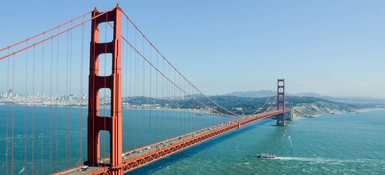 A big bridge in San Francisco on a sunny day.
