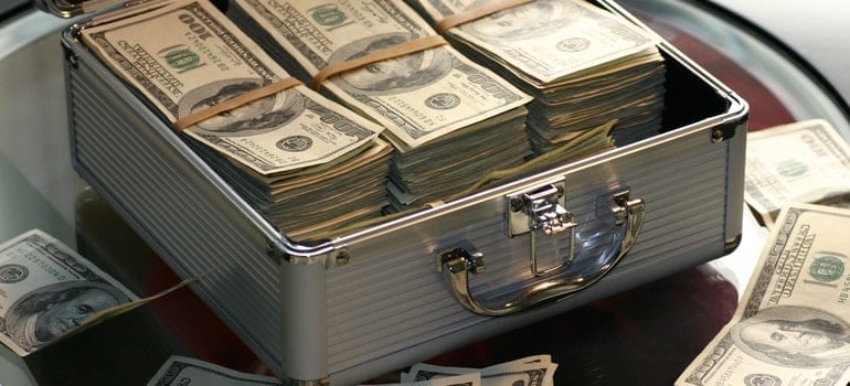 Cash on a briefcase