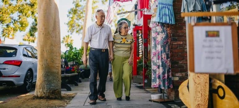 senior couple walking senior-friendly neighborhoods in Miami