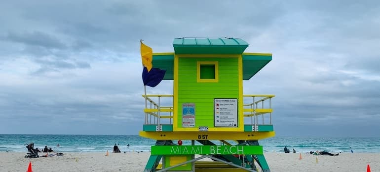 Lifeguard house on sandy spacious beach