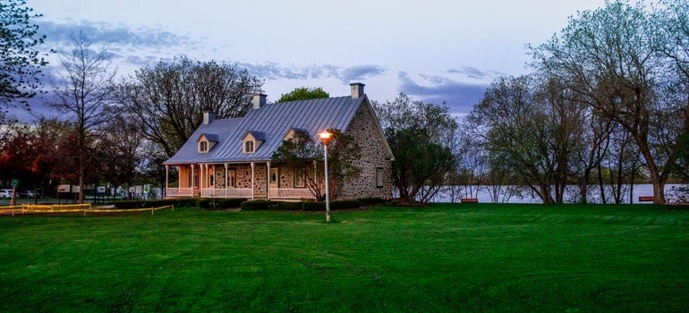 A suburban house with a big yard