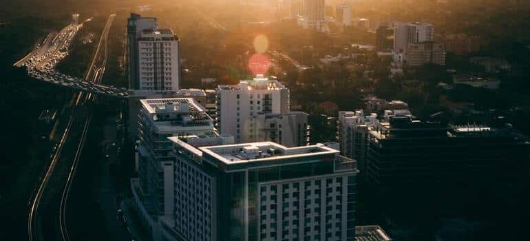 The city of Miami from above and at the one of its popular neighborhoods.