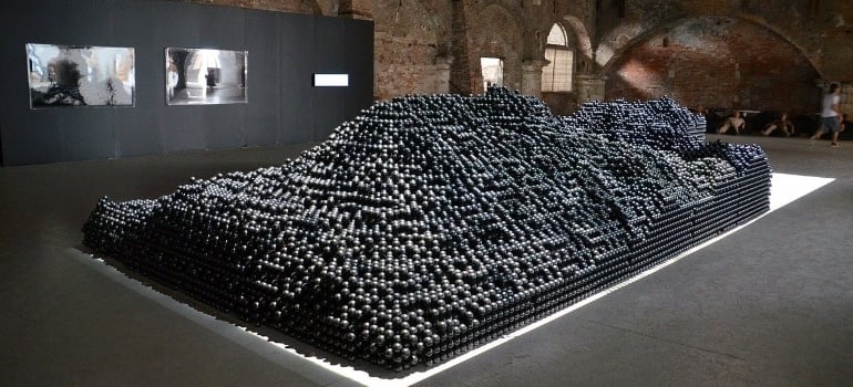 Art installation of black pearls.