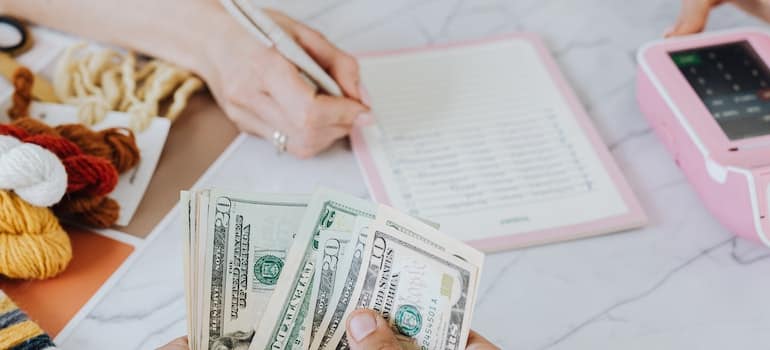 A couple preparing budget