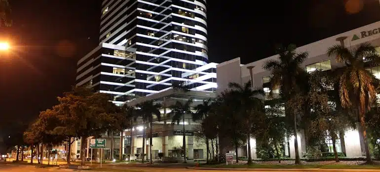 One Financial Plaza in downtown Fort Lauderdale at night, with Regions Bank signage
