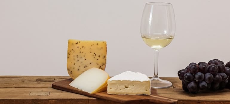 Cheese, grape and wine;