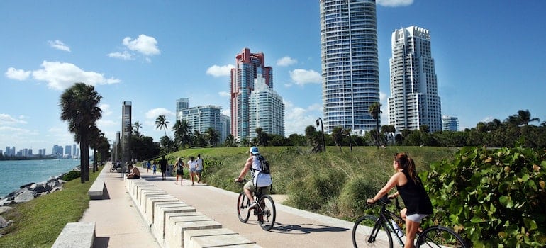 People riding bikes in Miami