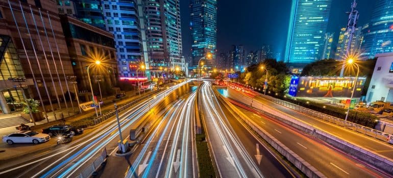 a highway by night