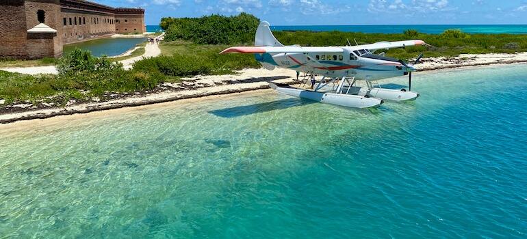 A seaplane inside waters 