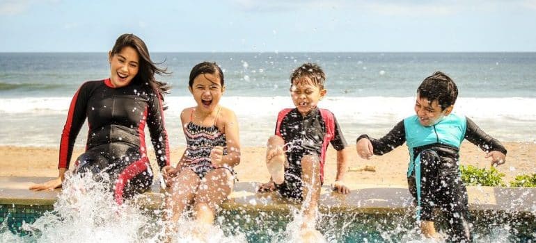 Family having fun in the water