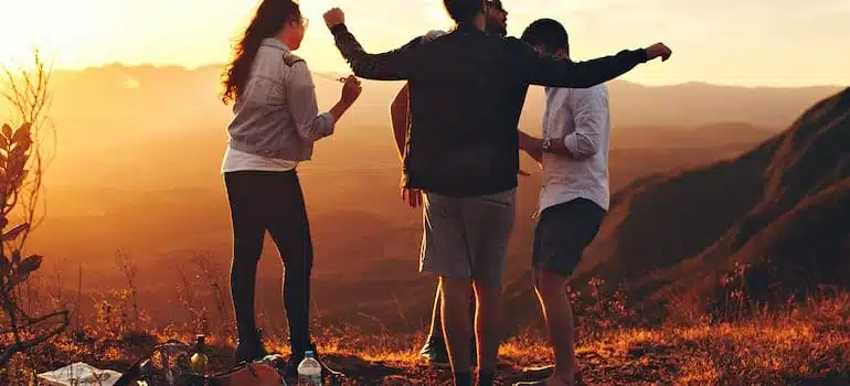 People standing outside, laughing