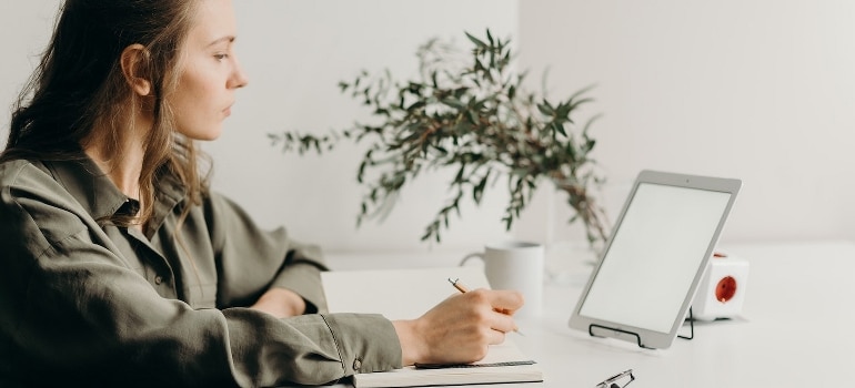 A woman using a laptop